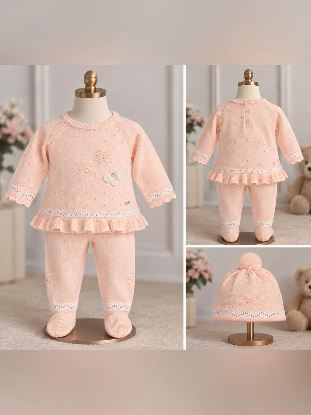 Woopy Baby Girls Pink Knit 3 Piece Outfit Set Size 1